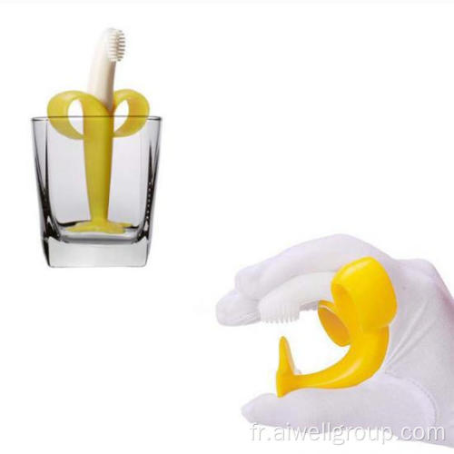 Brosse à dents pour bébé en silicone à poignée longue de banane